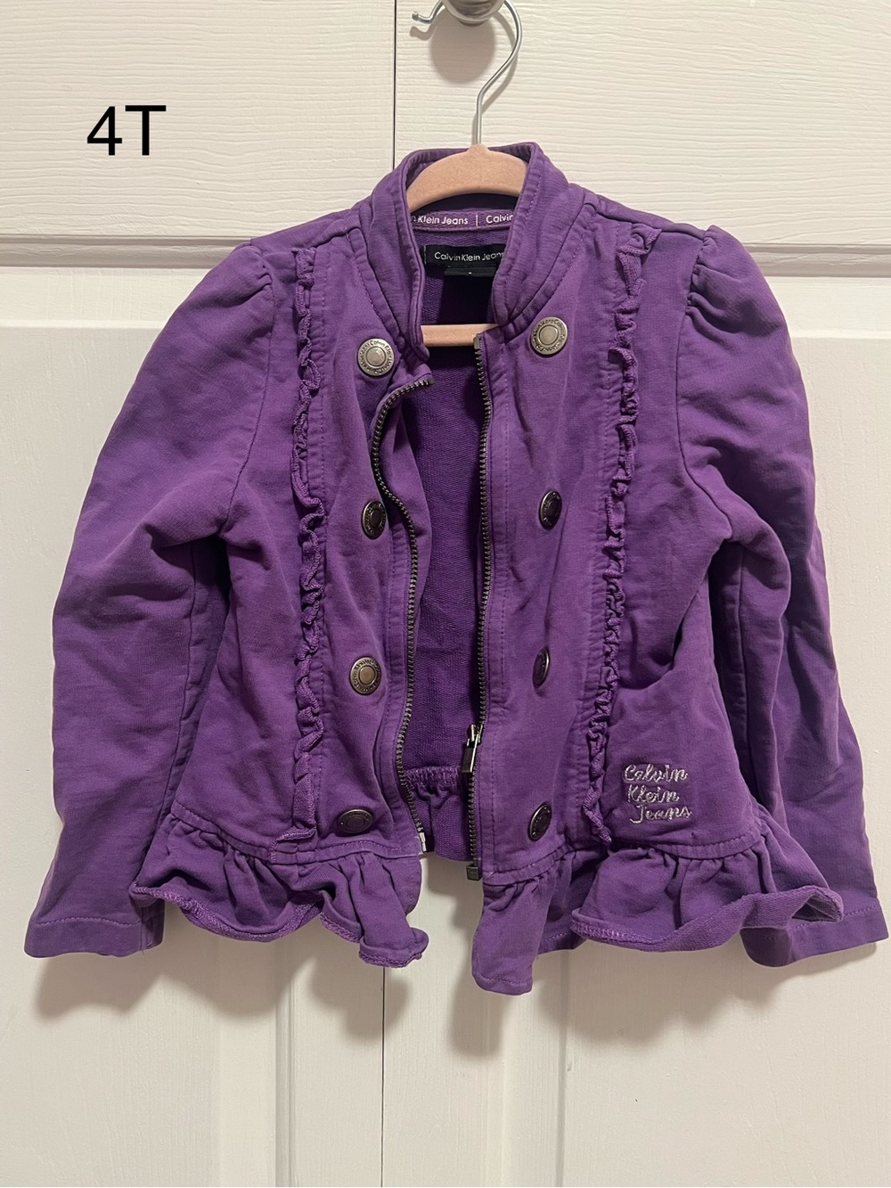 Calvin Klein Jeans Girls Purple Ruffle Military Jacket